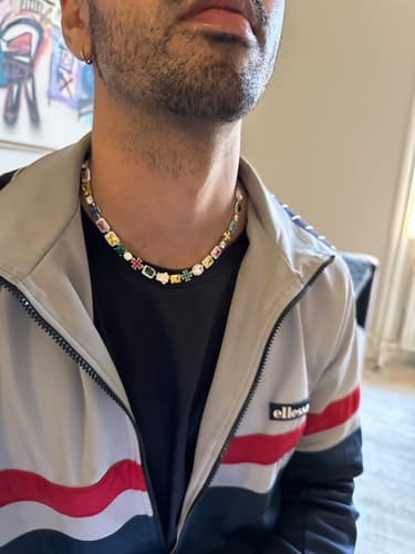 Customer photo review of MOISSANITE CROSS & GEMSTONES CHAIN. - WHITE GOLD