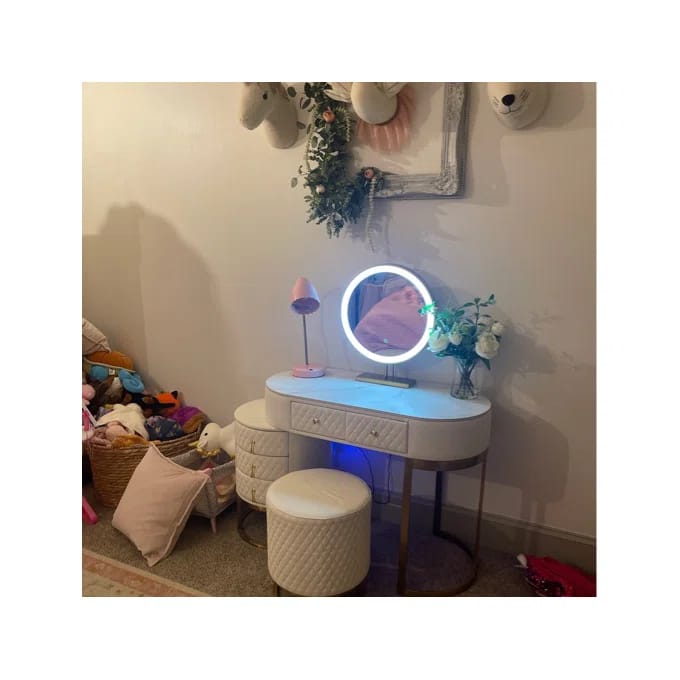 Customer photo review of Acodaiuy Vanity Desk | Makeup Vanity Desk White Vanity Table Dressing Table with Drawers Vanity Desk with Mirror & with Lights Makeup Table for Bedroom Bathroom - White