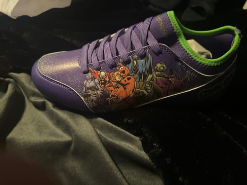 Customer photo review of Scooby-Doo 'Unmasked' Purple Football Cleats - Velocity 3.0 by Phenom Elite