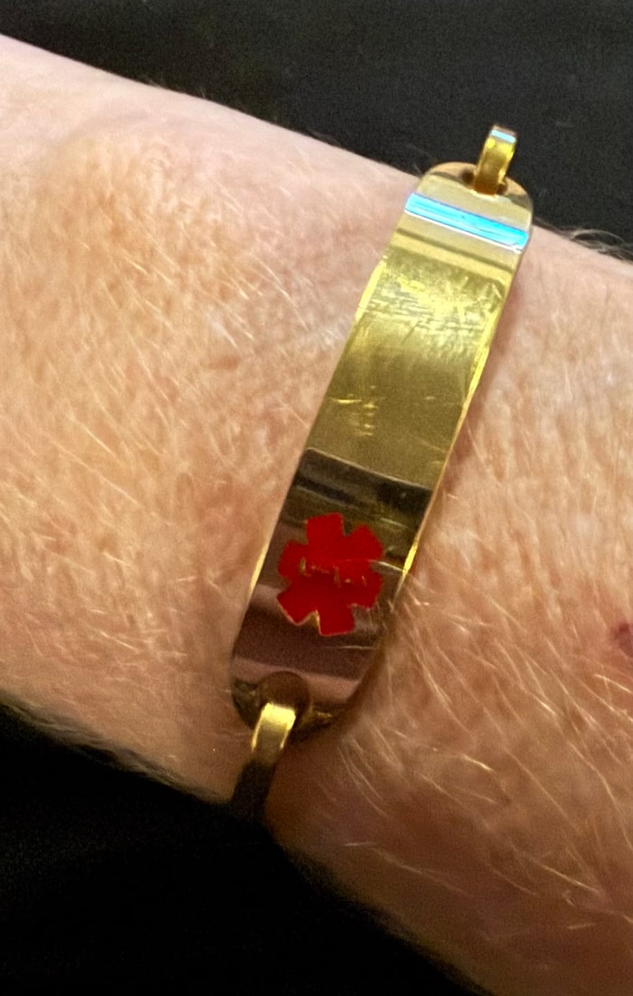 Customer photo review of Personalised Gold Medical Alert ID Bangle Bracelet