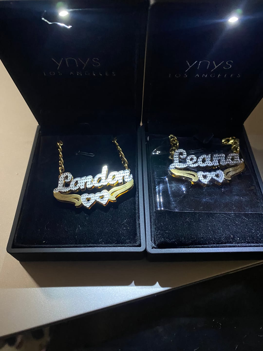 Customer photo review of Double Hearted 3D Plated Name Necklace