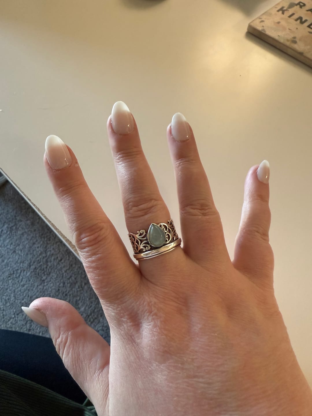 Customer photo review of Teardrop Aquamarine Fidget Ring Sterling Silver