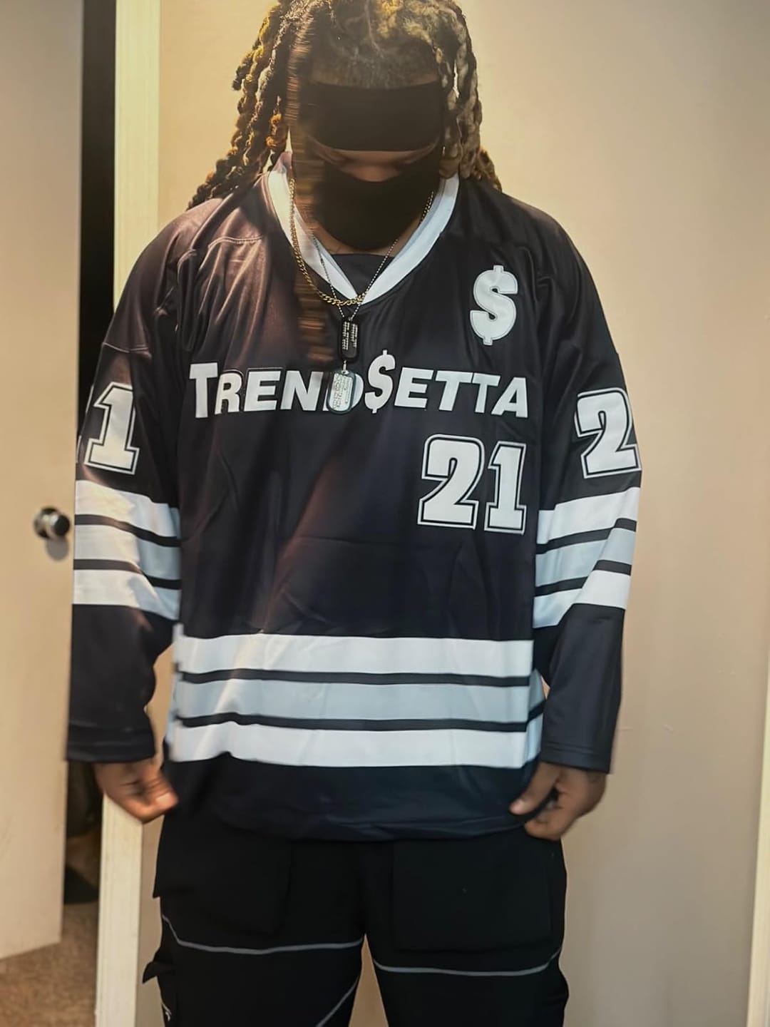 Customer photo review of Custom Black White-Gray Lace-Up Neck Hockey Jersey