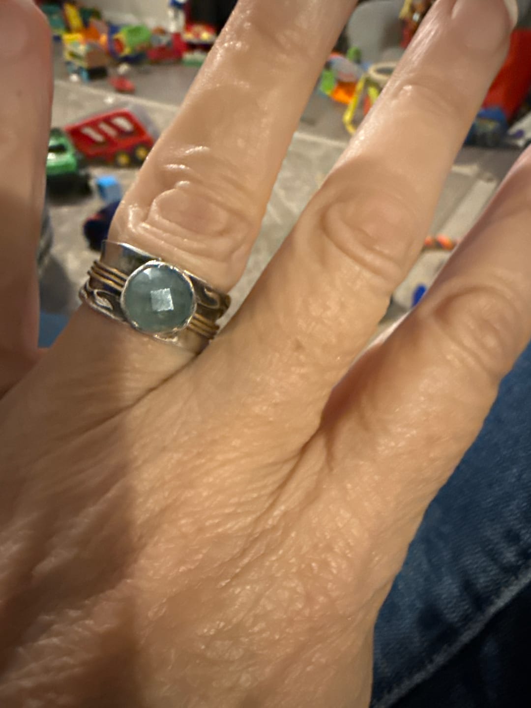 Customer photo review of Aquamarine Spinner Ring Inspired by Nature Sterling Silver