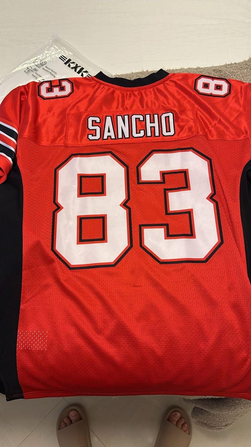 Customer photo review of Custom Red White-Black Classic Style Mesh Authentic Football Jersey