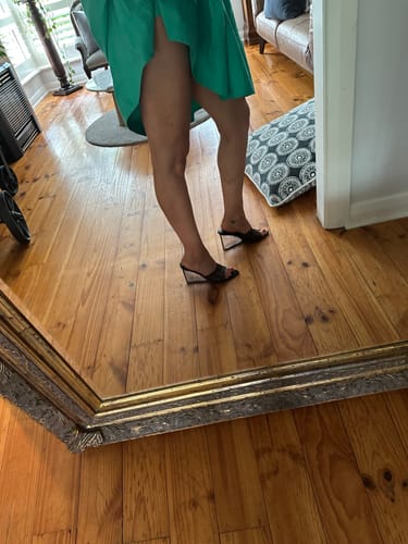 Customer photo review of Sara Wedge Lucite & Black Leather