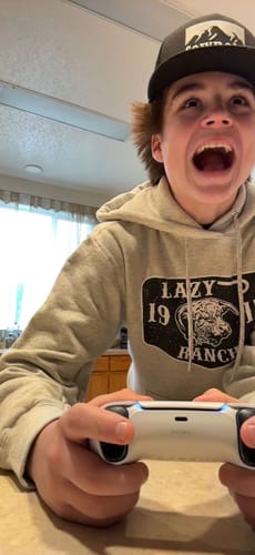Customer photo review of Lazy J Ranch Black Ranch Logo Pullover Hoodie - Ash Grey