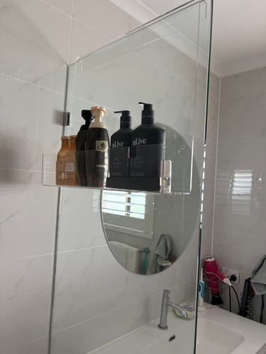 Customer photo review of Clear Acrylic Shower Shelf