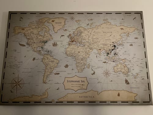 Customer photo review of Pinnable World Journey Map • Vintage Explorer