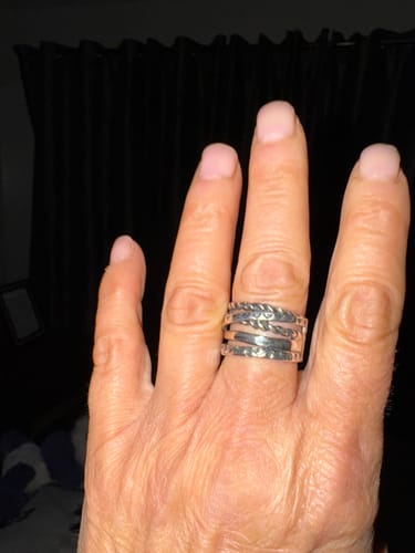 Customer photo review of Women's Wide Band Silver Ring with Boho Engraving