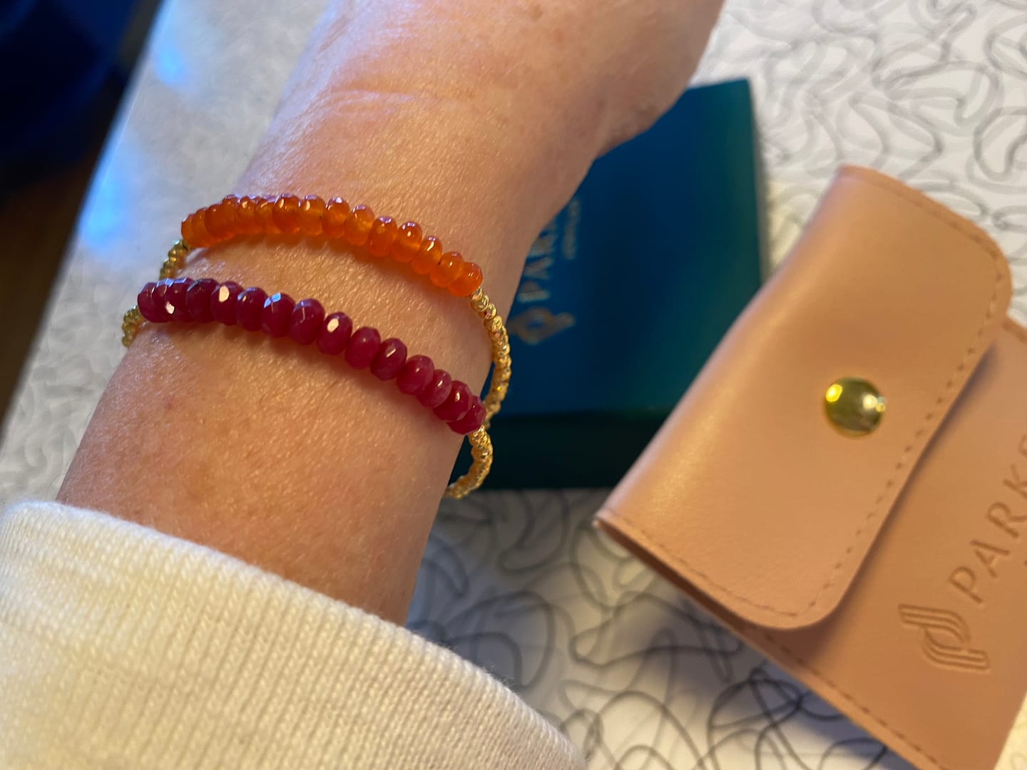 Customer photo review of Carnelian Adjustable Stacking Bracelet