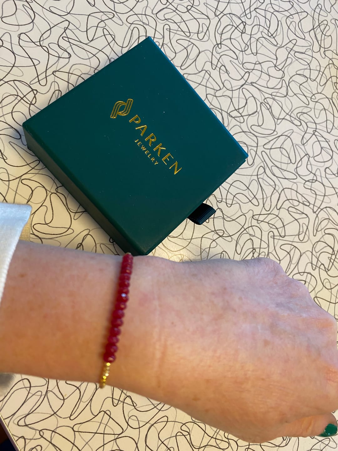 Customer photo review of Red Jade Adjustable Stacking Bracelet