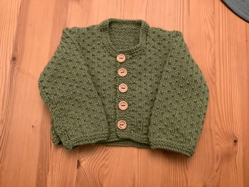 Customer photo review of Sirdar 5241 Baby's Cardigan in Snuggly Cashmere Merino DK (PDF)