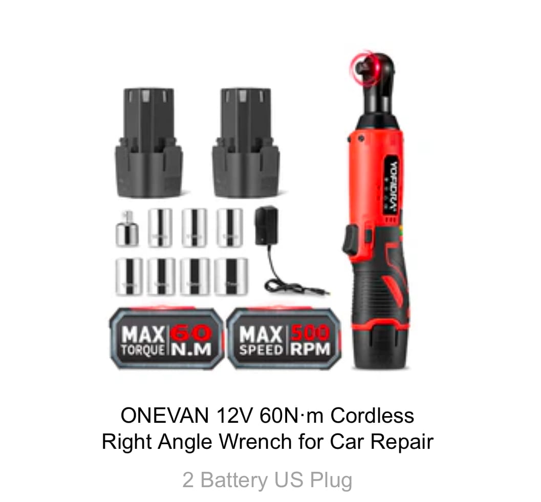Customer photo review of ONEVAN 12V 60N·m Cordless Right Angle Wrench for Car Repair