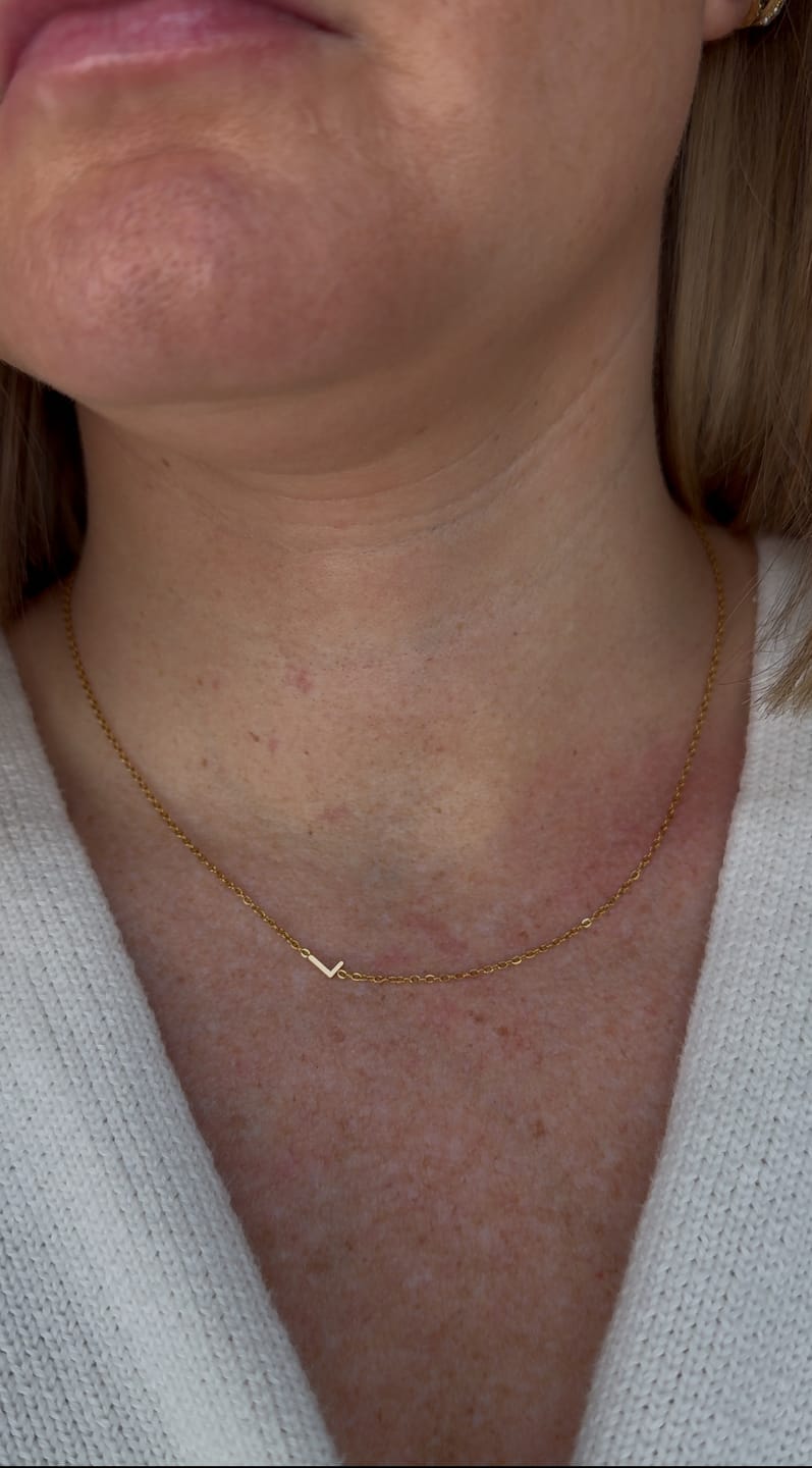 Customer photo review of Personalized Sideway Initial Necklace 18K Best Seller Valentine's Day Gift