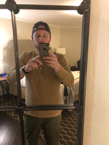 Customer photo review of Vintage Long Sleeve Henley Shirt - Khaki