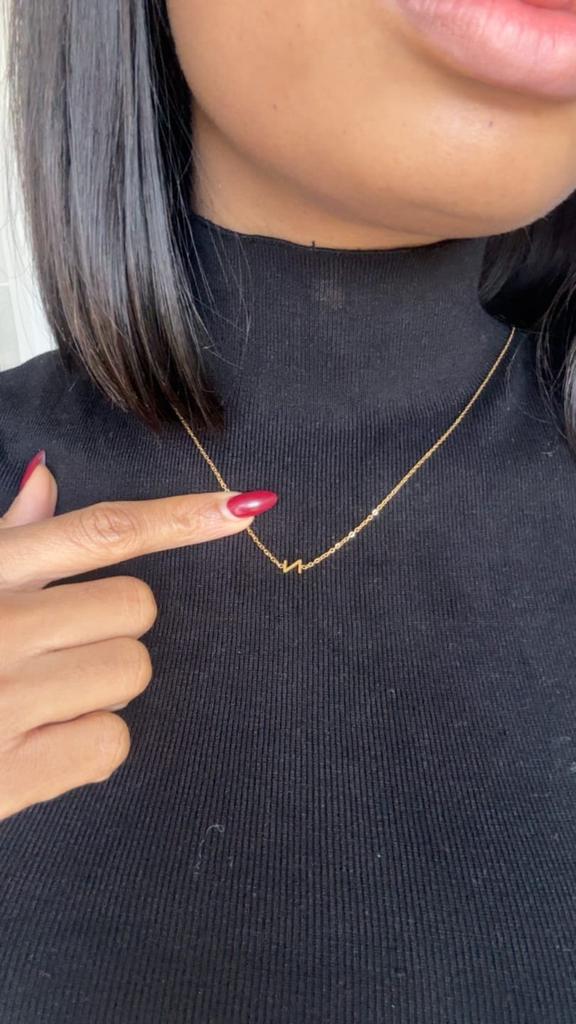 Customer photo review of Personalized Sideway Initial Necklace 18K Best Seller Valentine's Day Gift