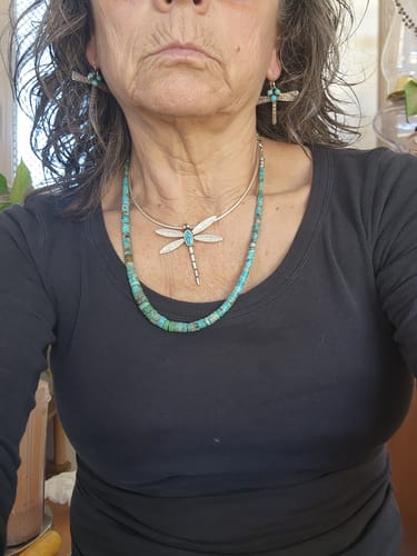 Customer photo review of Brad Panteah Sterling Dragonfly w/3 Sleeping Beauty Turquoise Dangle Earrings For Women