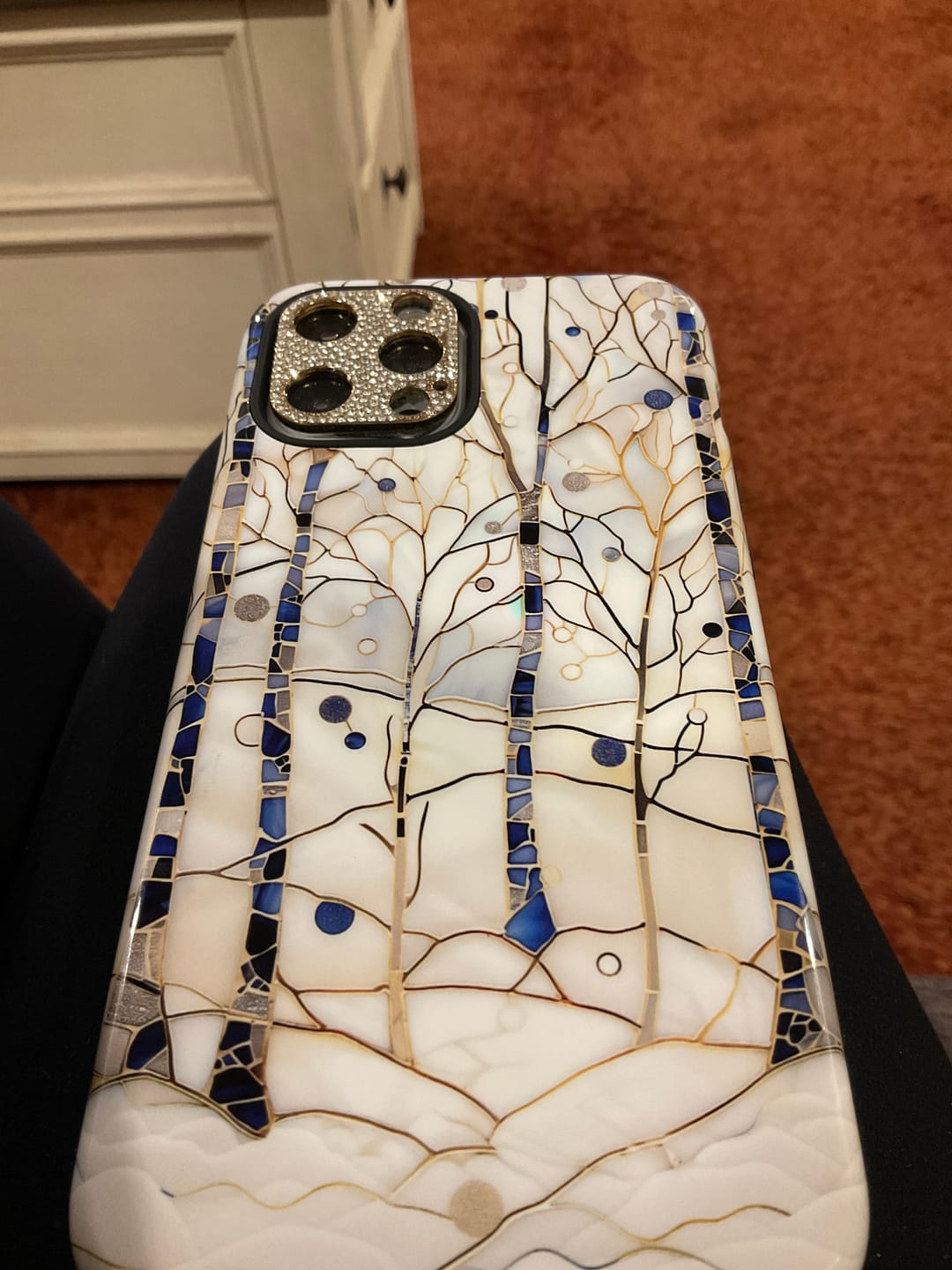 Customer photo review of Magical Winter Forest Stained Glass Design iPhone Case