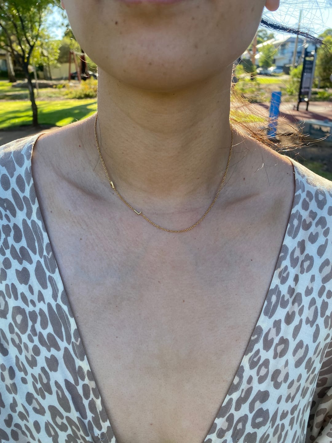 Customer photo review of Personalized Sideway Initial Necklace 18K Best Seller Valentine's Day Gift