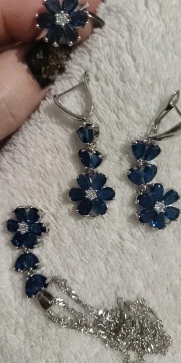 Customer photo review of Sterling Silver Bridal Jewelry Set Blue Cubic Zirconia — Deep Cobalt | KIMLUD