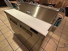 Customer photo review of Coolski 48’’ W Commercial Refrigerator, Refrigerated Sandwich Salad Prep Table with 12 Pans Cutting Board, Mega Top/Stainless Steel/13 Cu.FT. Capacity/ETL NSF Approved