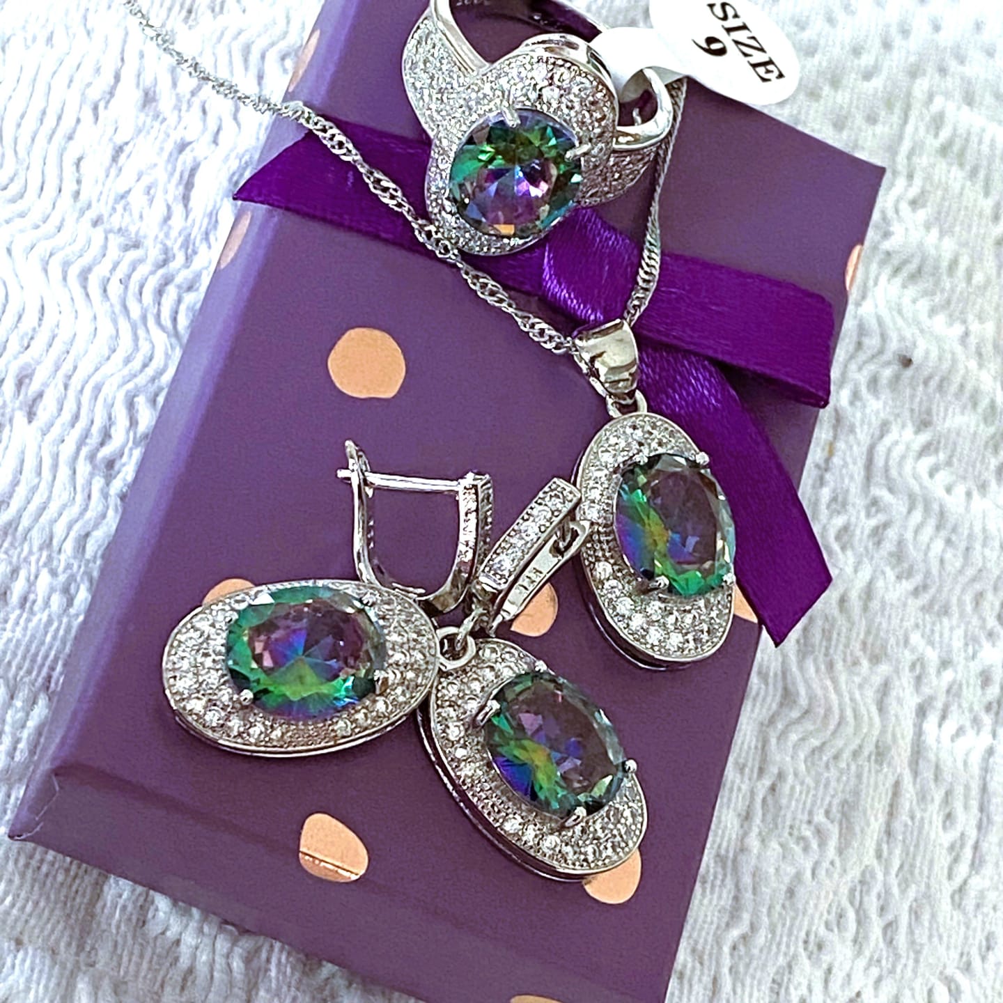 Customer photo review of Sterling Silver 925 Bridal Jewelry Set Rainbow CZ — Silver | KIMLUD