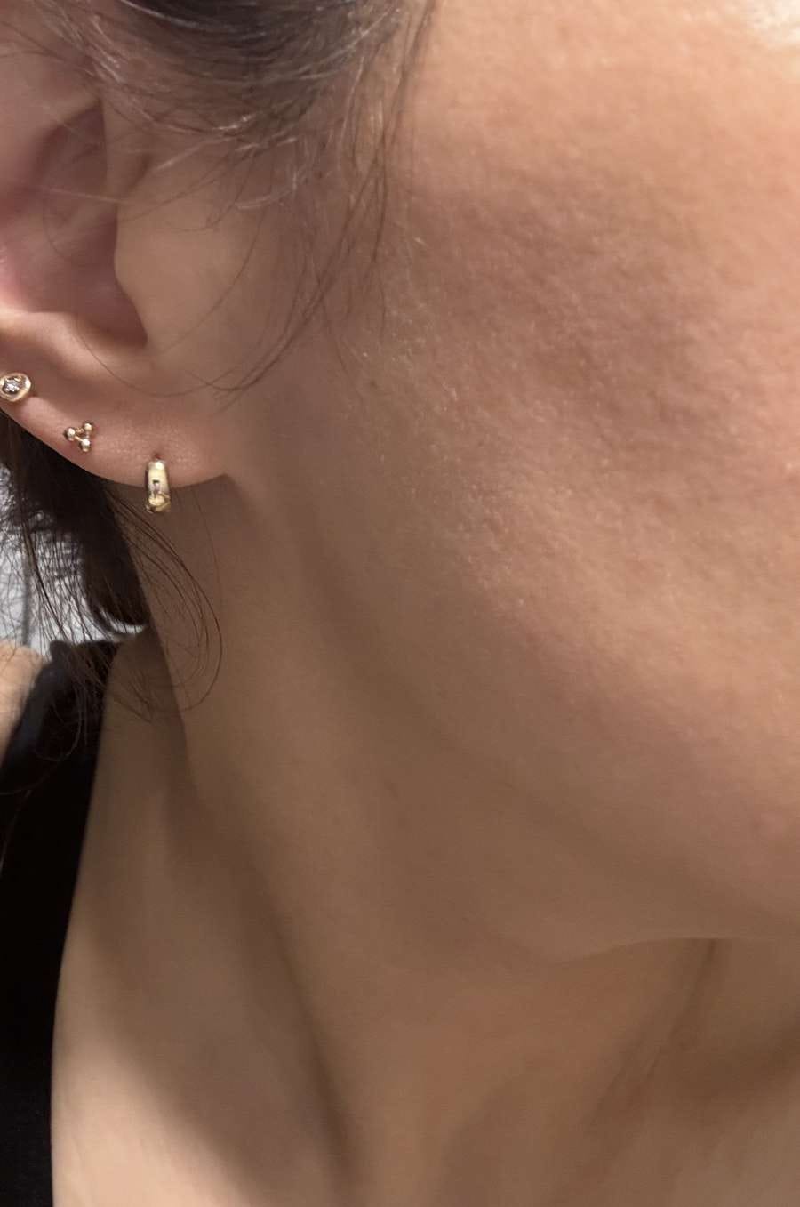 Customer photo review of 14K Gold Mini Helix Hoop Earring