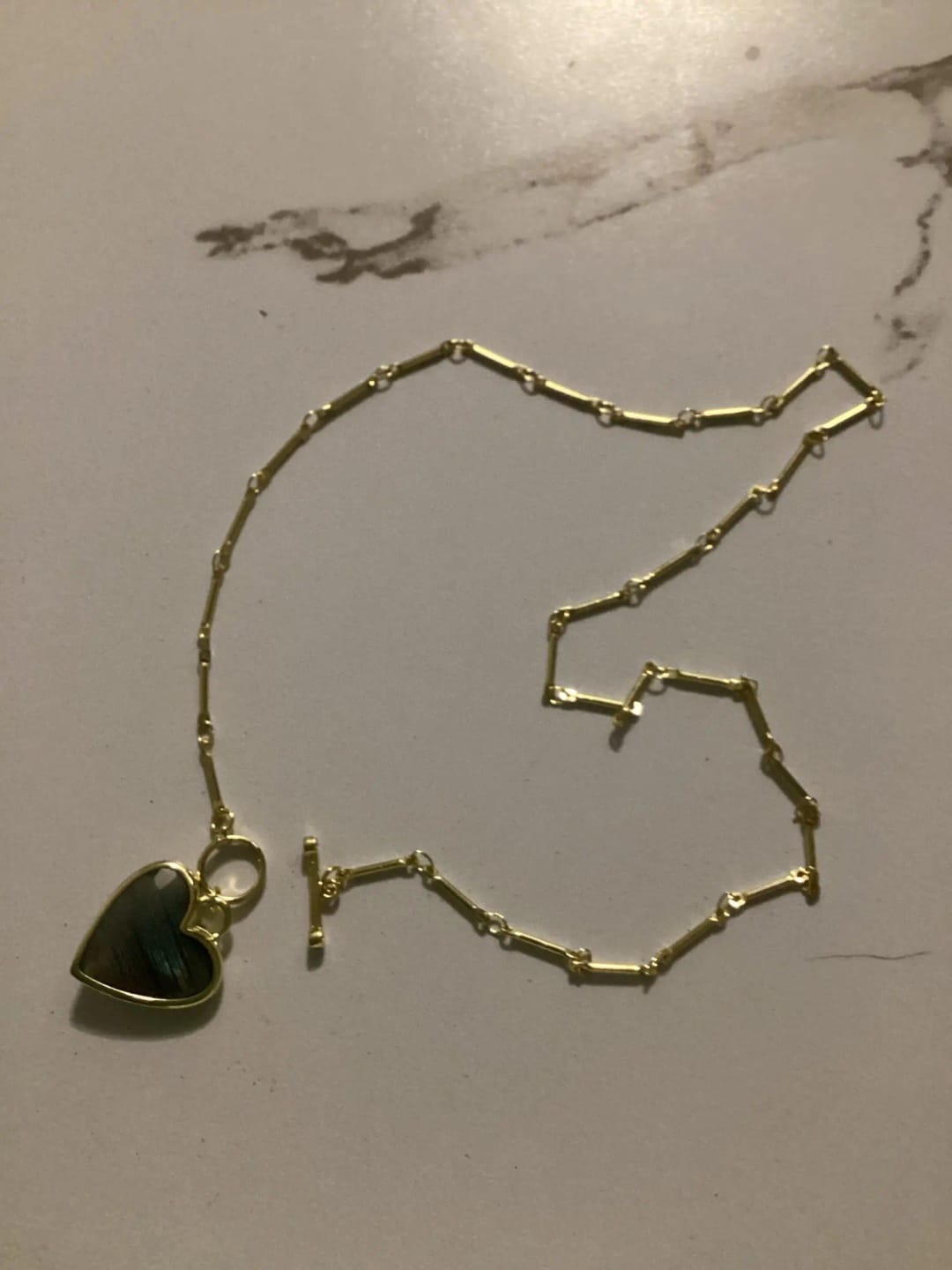Customer photo review of Labradorite Necklace Heart-Shaped Pendant With Bamboo Chain — Gold | KIMLUD