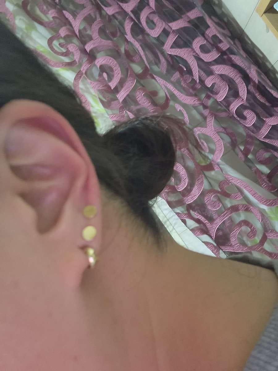 Customer photo review of 14K Gold Mini Helix Hoop Earring
