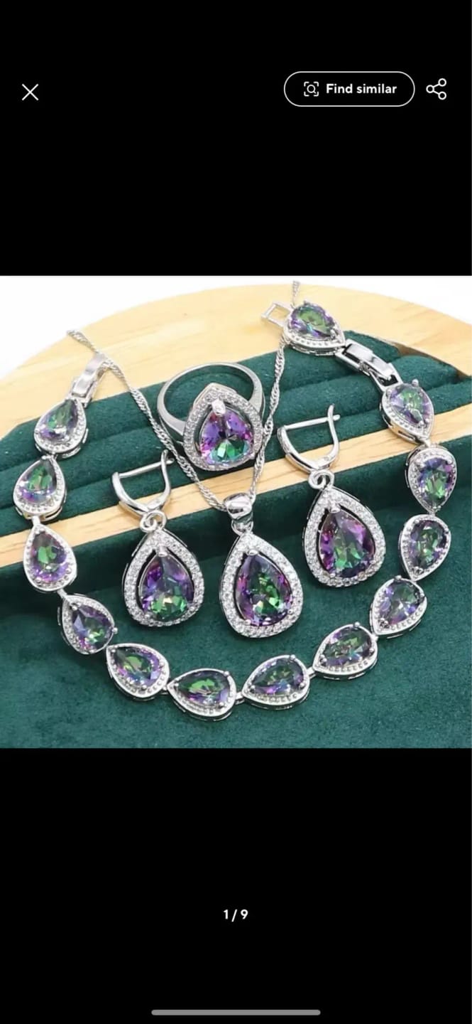 Customer photo review of Water Drop  Rainbow Topaz 925 Silver Wedding Jewelry set for Women Party Bracelet Earrings Necklace pendant Ring