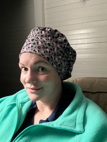 Customer photo review of Scrub Hat - Grey & Pink Leopard