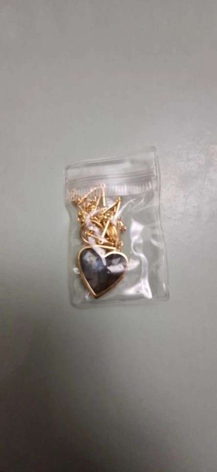 Customer photo review of Labradorite Necklace Heart-Shaped Pendant With Bamboo Chain — Gold | KIMLUD