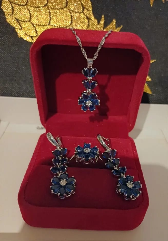 Customer photo review of Sterling Silver Bridal Jewelry Set Blue Cubic Zirconia — Deep Cobalt | KIMLUD