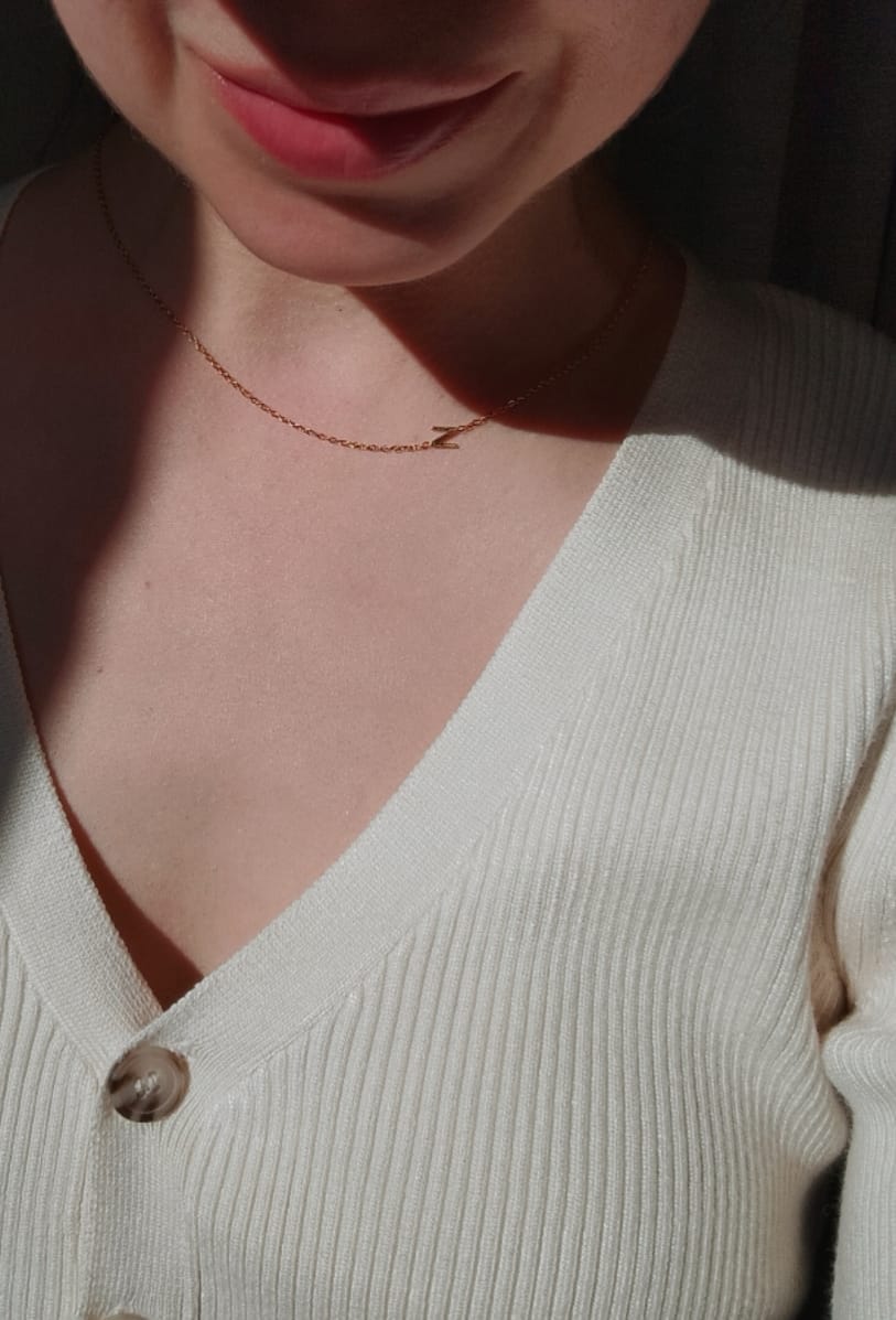 Customer photo review of Personalized Sideway Initial Necklace 18K Best Seller Valentine's Day Gift