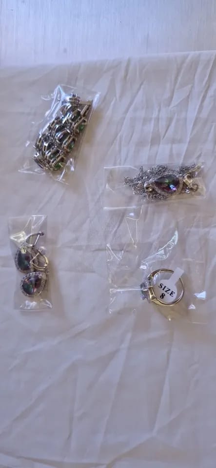 Customer photo review of Water Drop  Rainbow Topaz 925 Silver Wedding Jewelry set for Women Party Bracelet Earrings Necklace pendant Ring