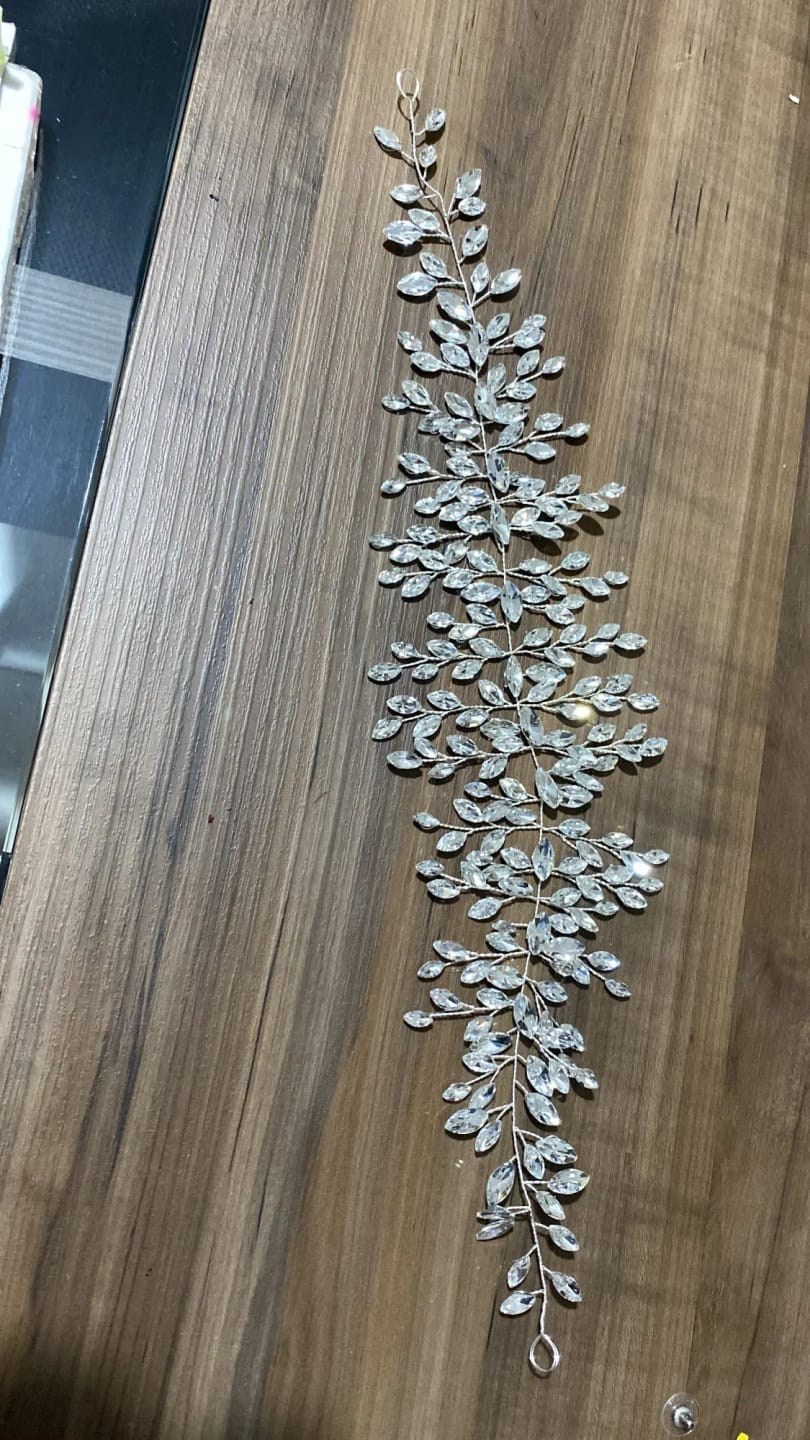 Customer photo review of Rhinestone Silver Headpiece Floral Motif — Silver | KIMLUD