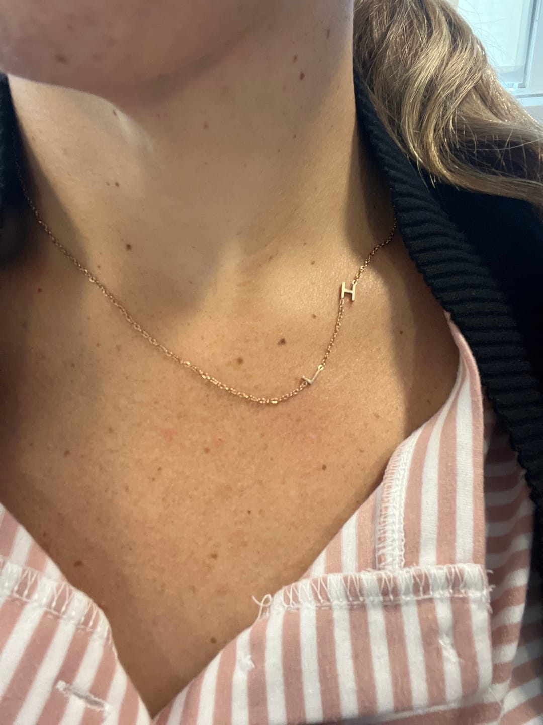 Customer photo review of Personalized Sideway Initial Necklace 18K Best Seller Valentine's Day Gift