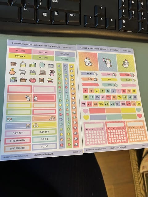 Customer photo review of Rainbow Unicorns Theme Hobonichi Cousin Monthly Kit (Set of 2)