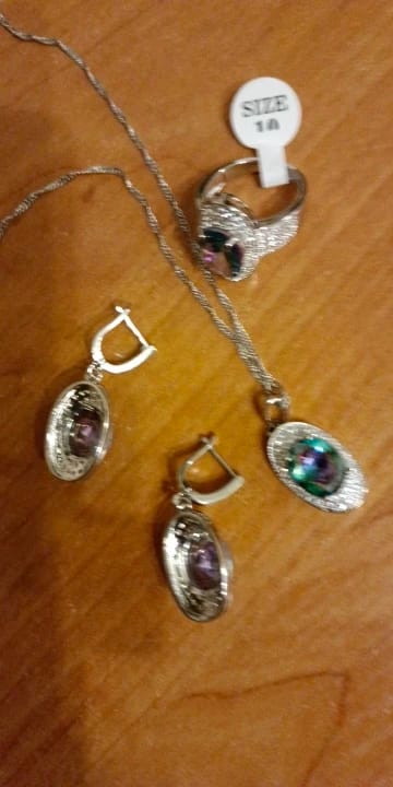 Customer photo review of Sterling Silver 925 Bridal Jewelry Set Rainbow CZ — Silver | KIMLUD
