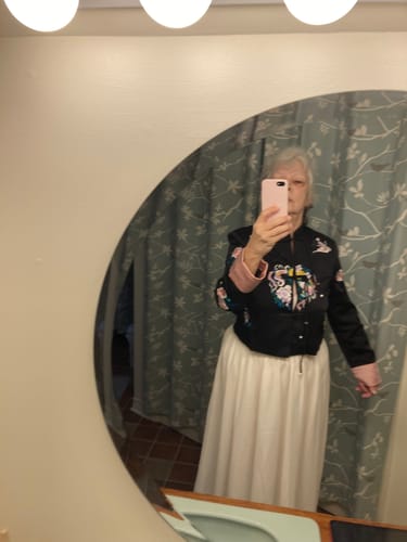Customer photo review of Chinese Style Black flower Embroideried Button Silk Coat Long Sleeve