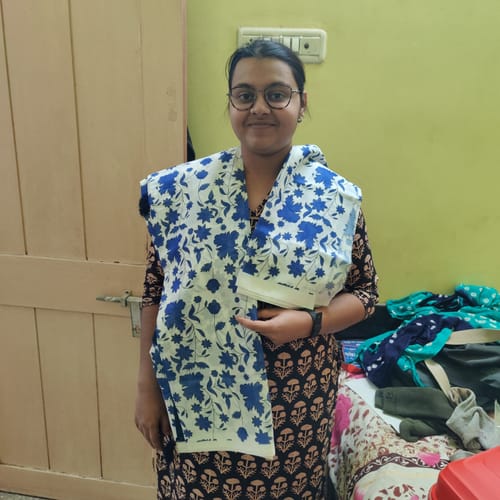 Customer photo review of Aprajita -White And Blue Printed Chanderi Saree