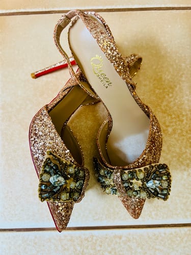 Customer photo review of Eden Champagne Glitter Bow-Tie Sandals