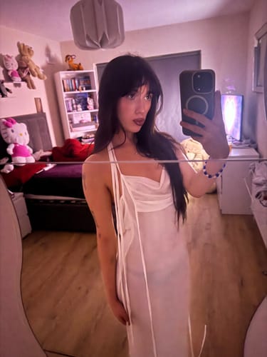 Customer photo review of Cowl neck backless self tie solid ruched maxi dress