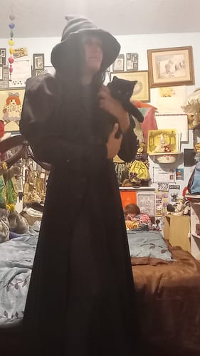 Customer photo review of Black 1940s Wicked-Inspired Floral Witch Dress