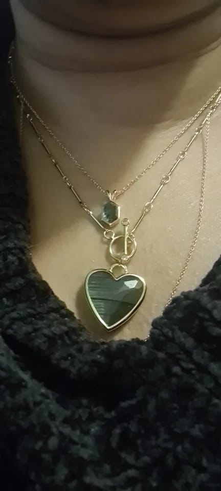 Customer photo review of Labradorite Necklace Heart-Shaped Pendant With Bamboo Chain — Gold | KIMLUD