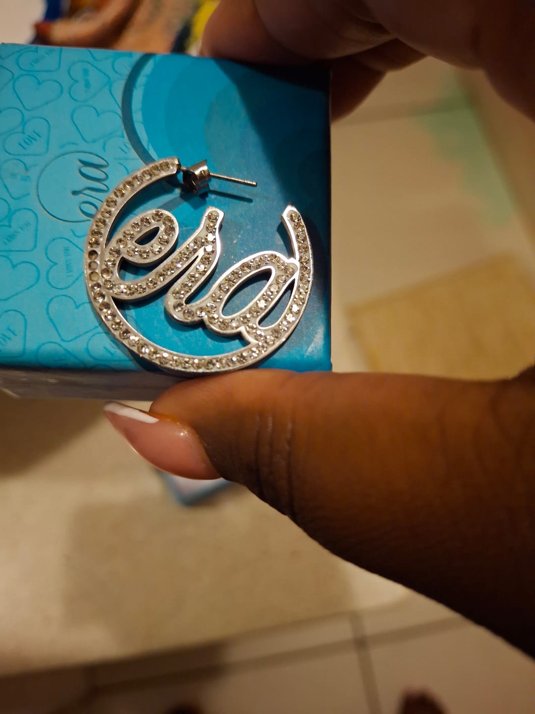 Customer photo review of Silver Luxe Mini Logo Hoops