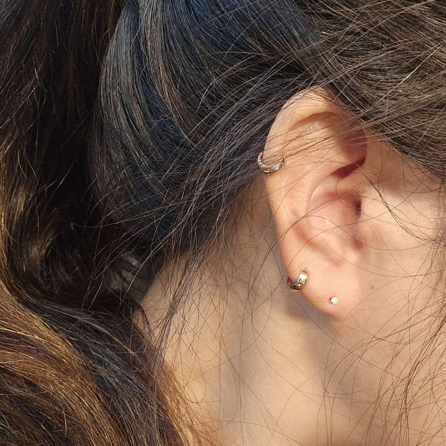 Customer photo review of 14K Gold Mini Helix Hoop Earring