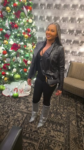 Customer photo review of HEMLOCK-SILVER CRYSTAL FOLD-OVER STILETTO BOOT