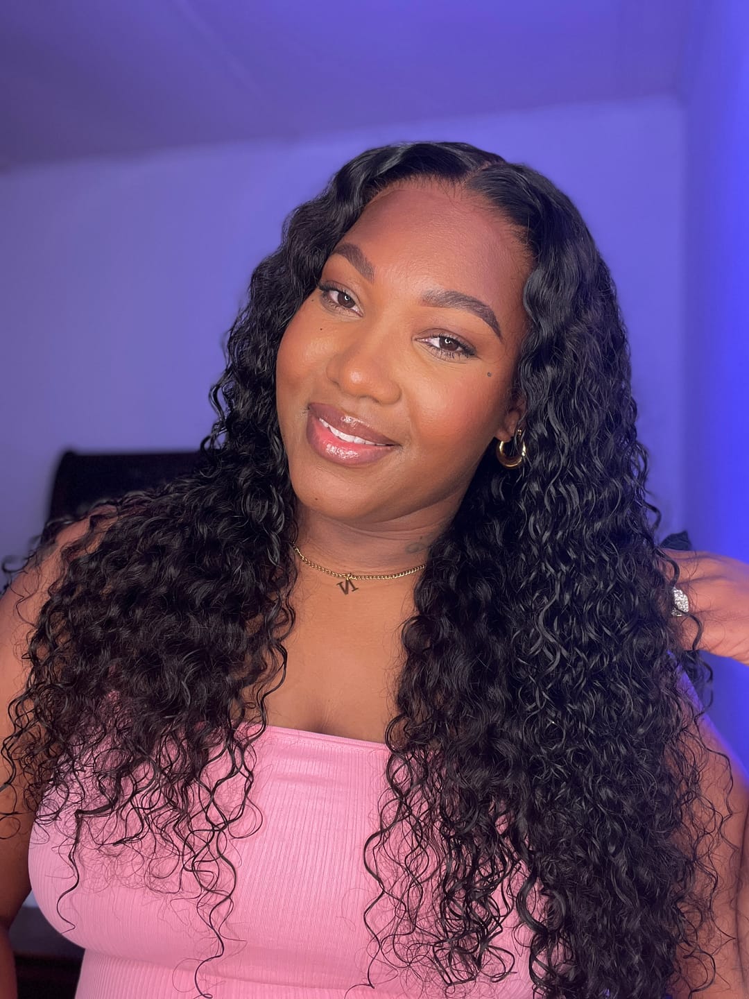 Customer photo review of Wavymy Pre-Bleached HD Lace Wear & Go Pre-Cut Wigs Dome Cap Glueless Water Wave 4x6 Lace Closure Wig 180% Density